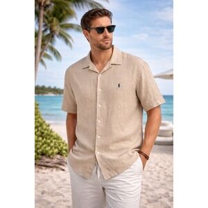 Polo Ralph Lauren Caldwell Linen Shirt Beige Short Sleeve XXL